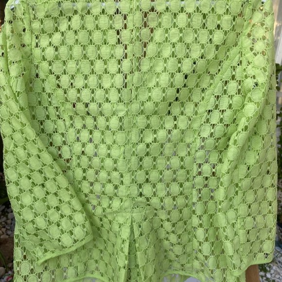 Chico's Jacket Lime Green Lace Cut Out Sheer Button Up 3/4 Sleeves - Picture 4 of 16